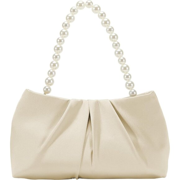 Women's Unique Style Detachable Chain Bride Evening Formal Cream Clutch Handbag - Picture 2 of 6